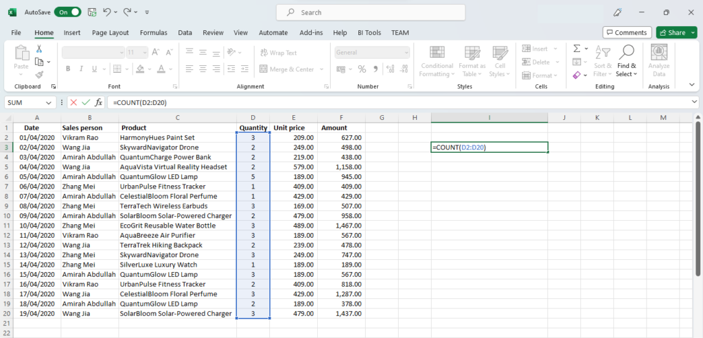 count function in excel