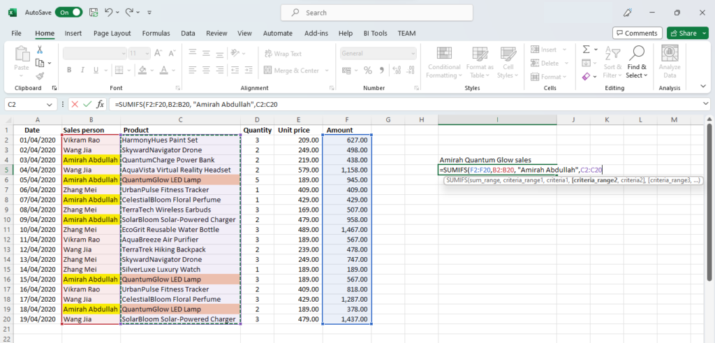 sumifs criteria range 2