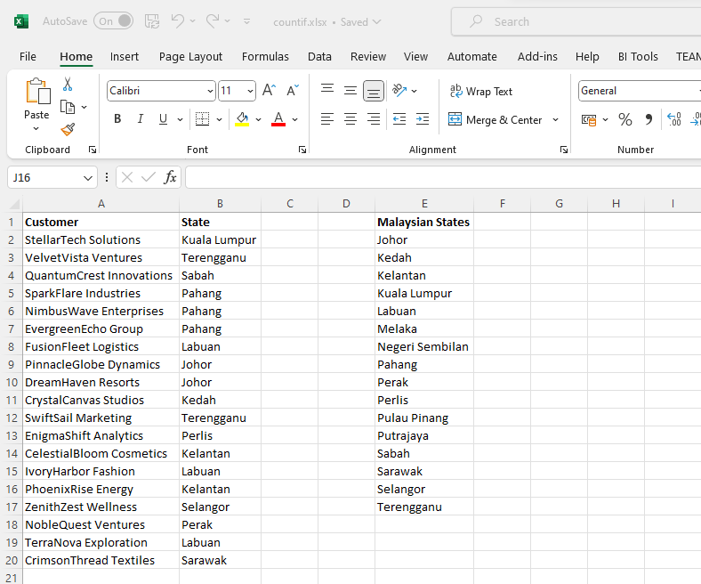 daftar nilai untuk dibandingkan di Excel