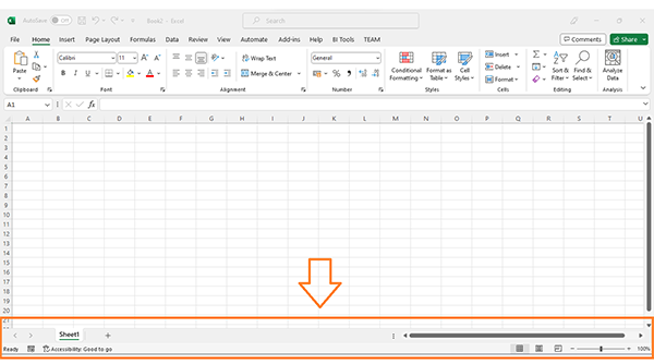 Lokasi bar status Excel