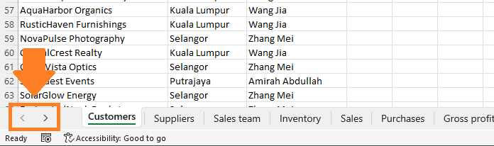 navigasi lembaran kerja excel