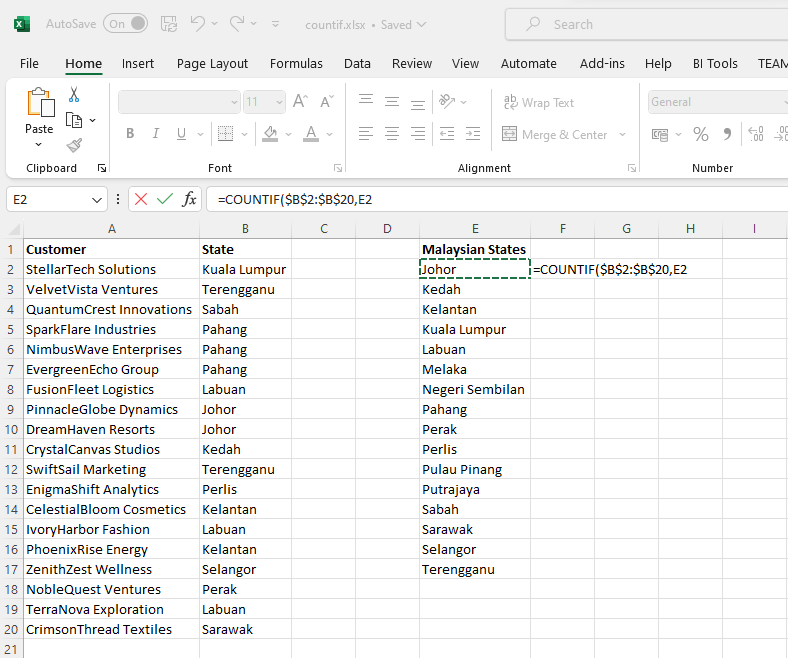 Excel countif criteria