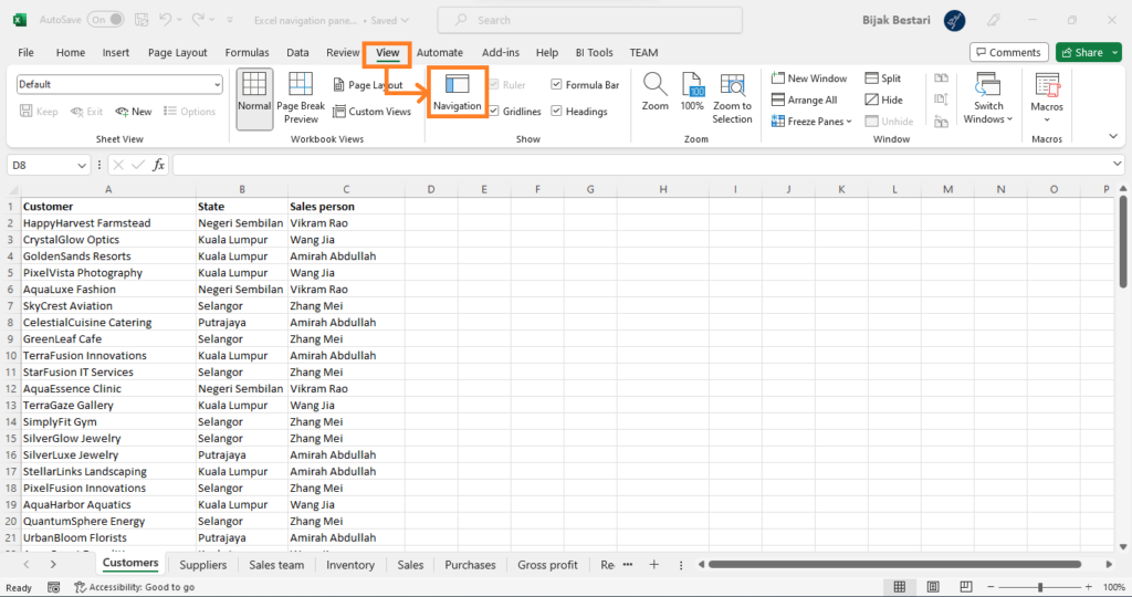 menu panel navigasi excel