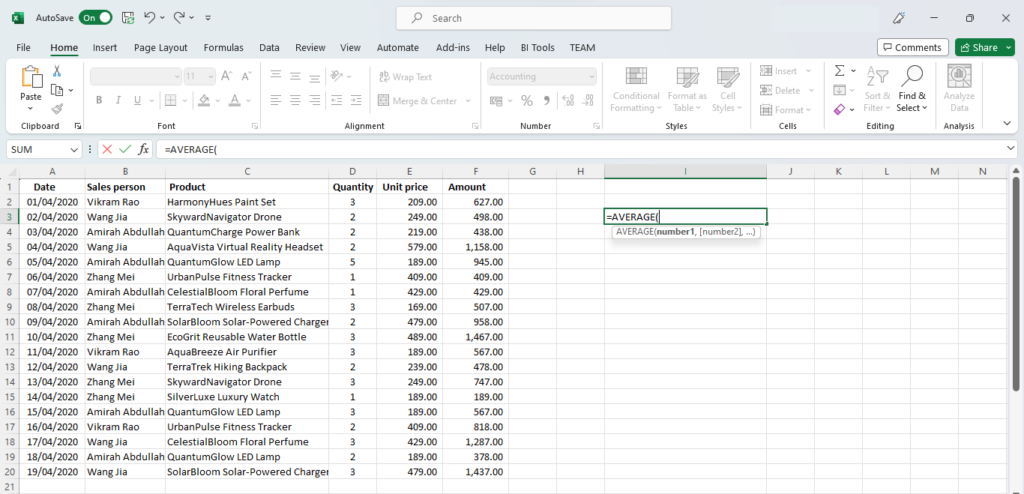 excel average()