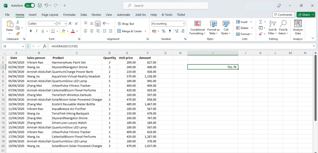 excel average()