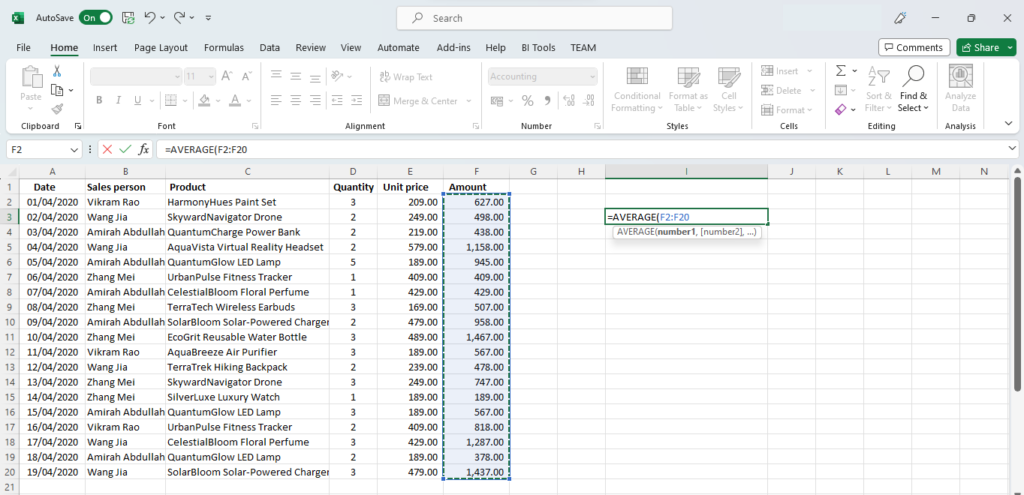 excel average()