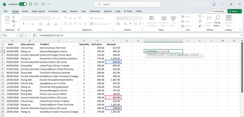 excel average()