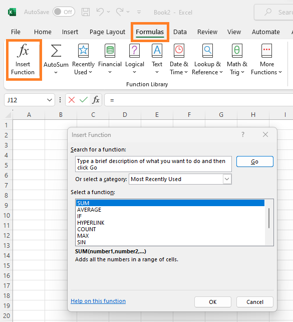 Excel insert function