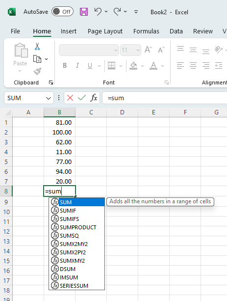 Formula Excel dalam sel